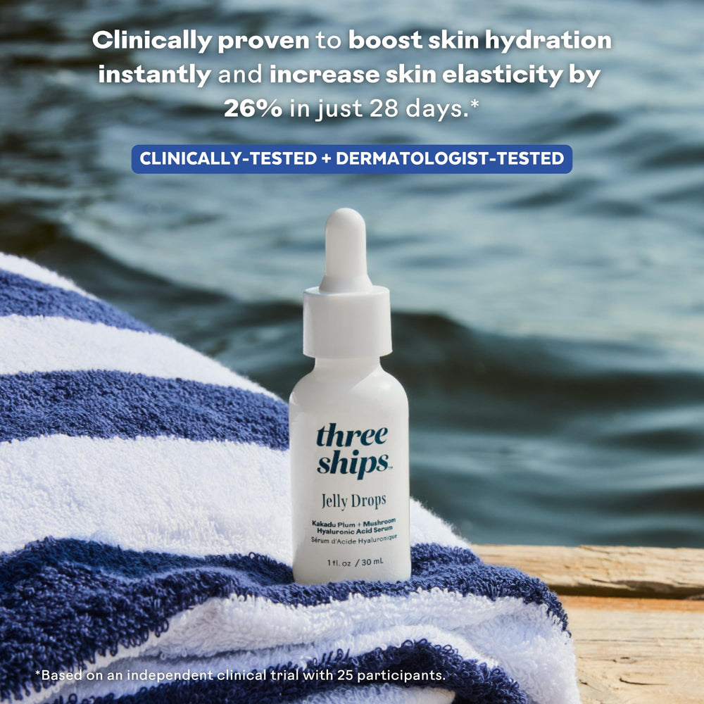 Three Ships Jelly Drops dewy finish on skin hints radiant, hydrated complexion