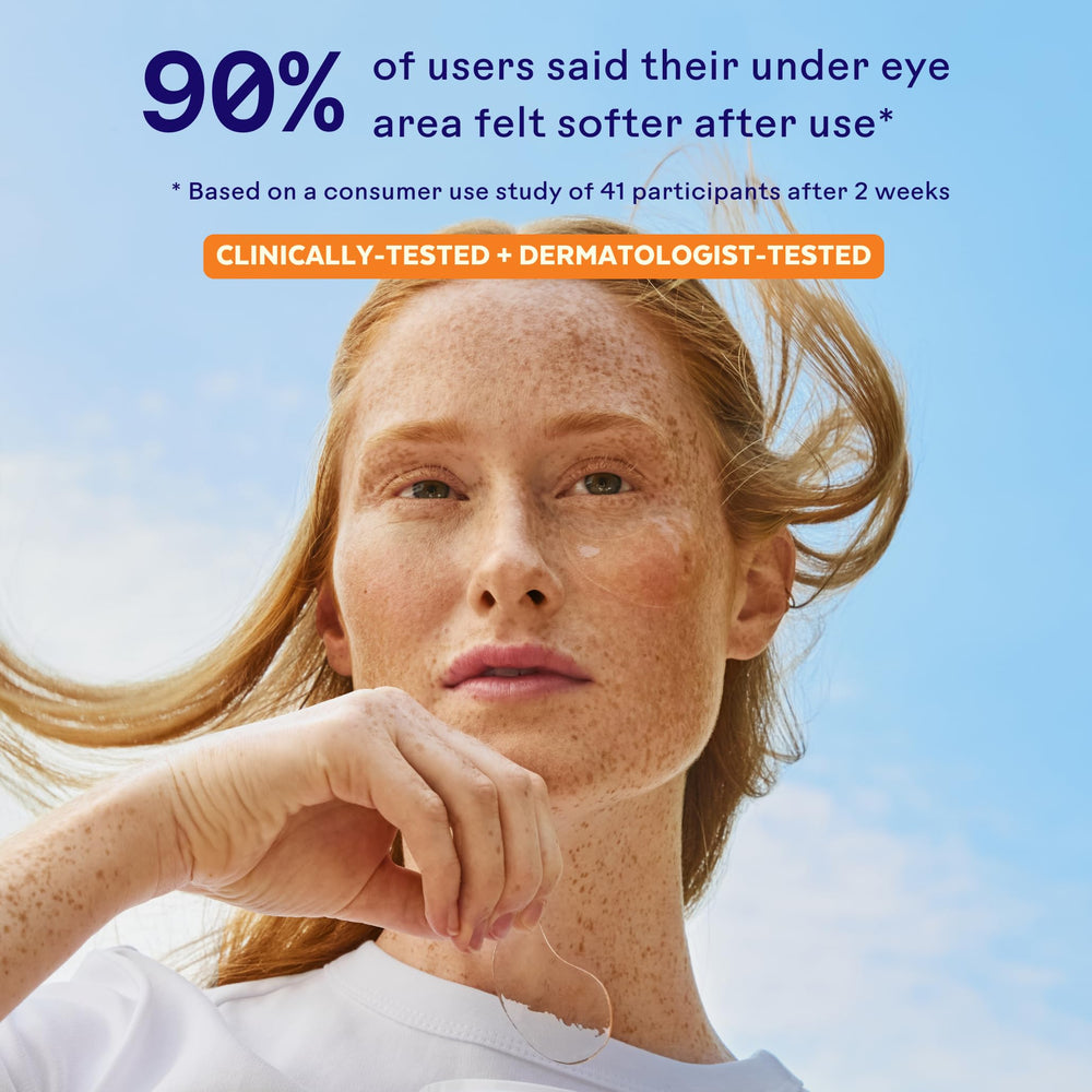 Three Ships OffDuty under-eye mask firming scene highlights smoothing action for awake-looking eyes.