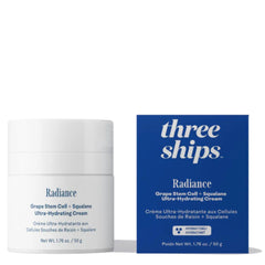 Three Ships Radiance packaging highlights vegan, cruelty-free daily hydration.