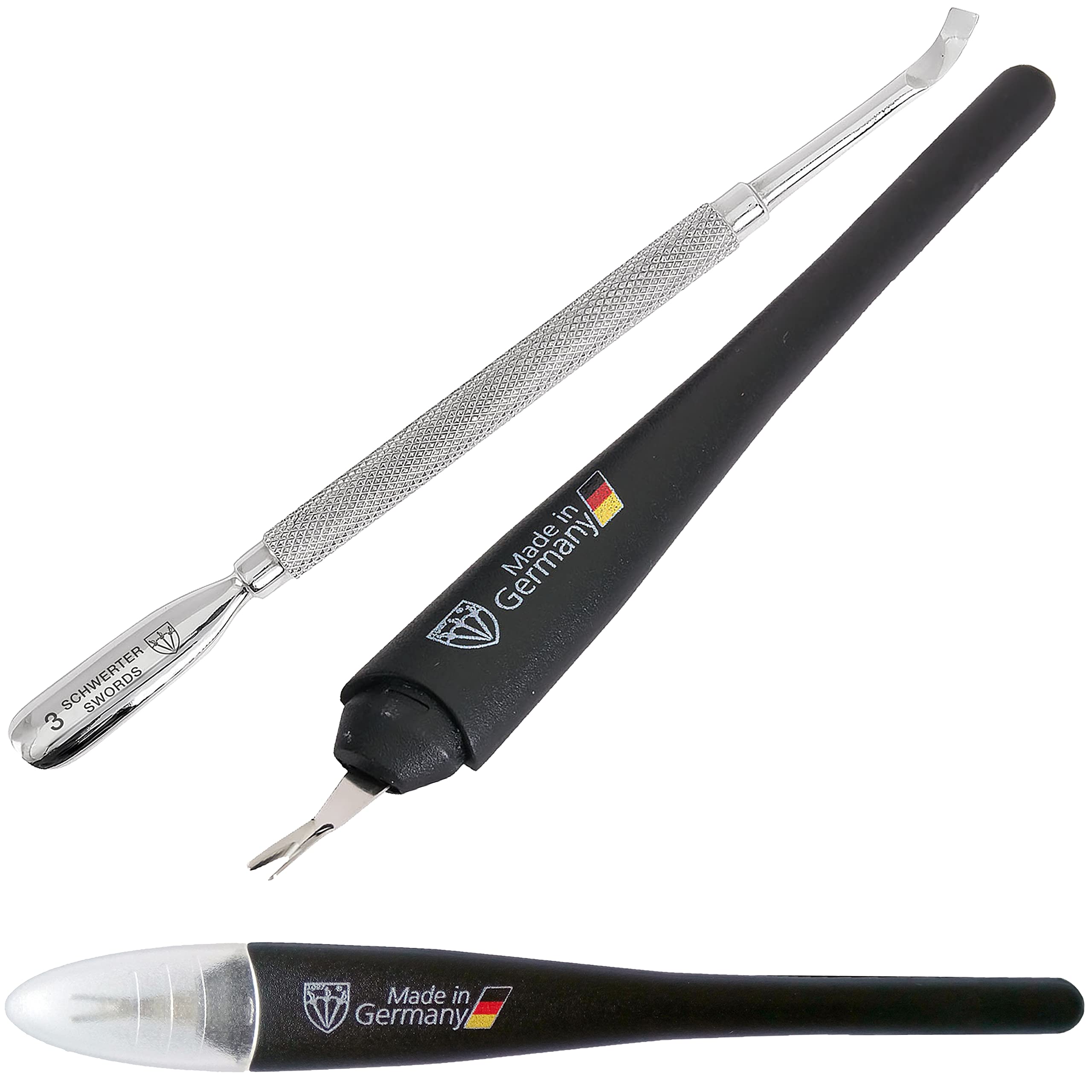 3 Swords Germany cuticle knife closeup shows sharp V-blade for precise trimming