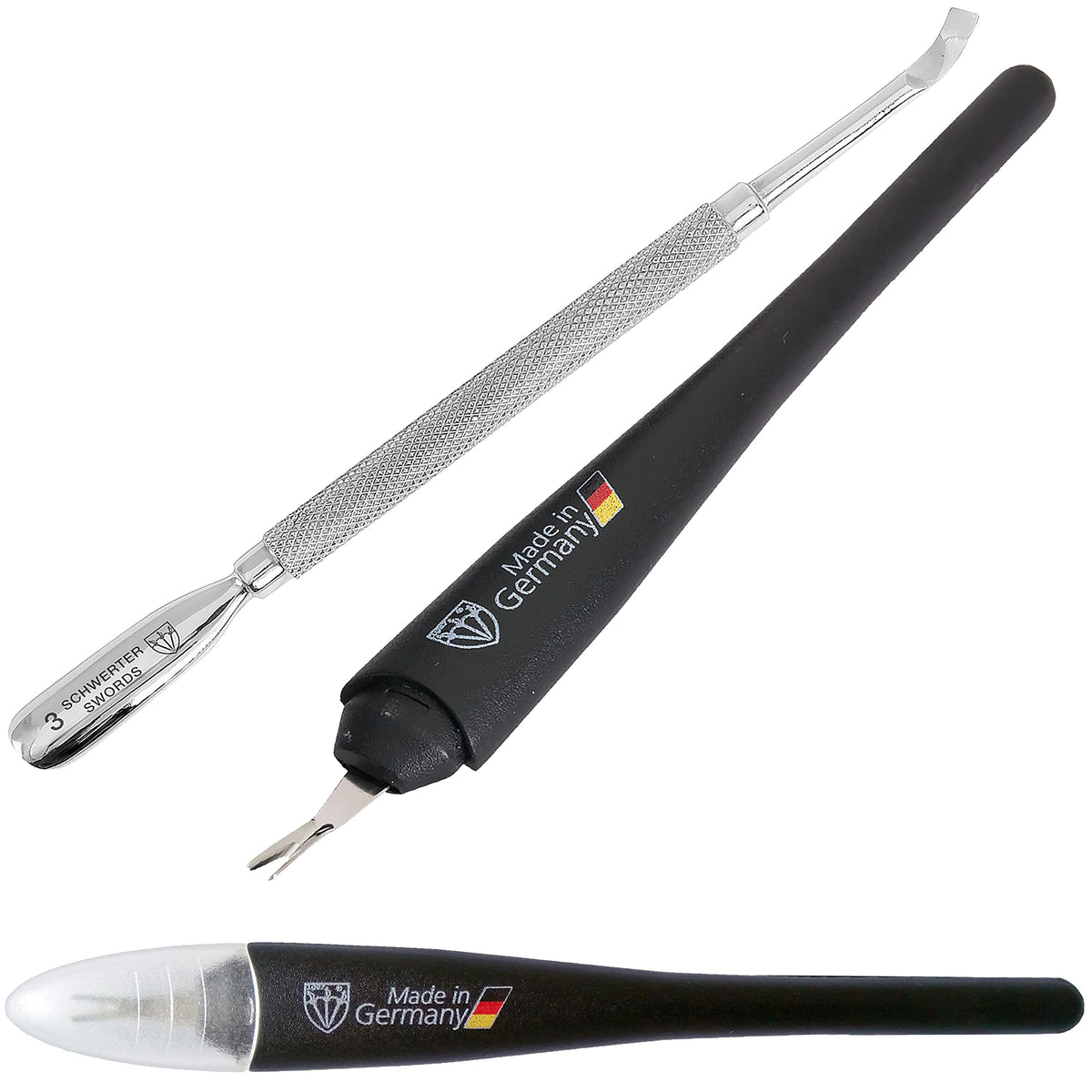 3 Swords Germany cuticle knife closeup shows sharp V-blade for precise trimming