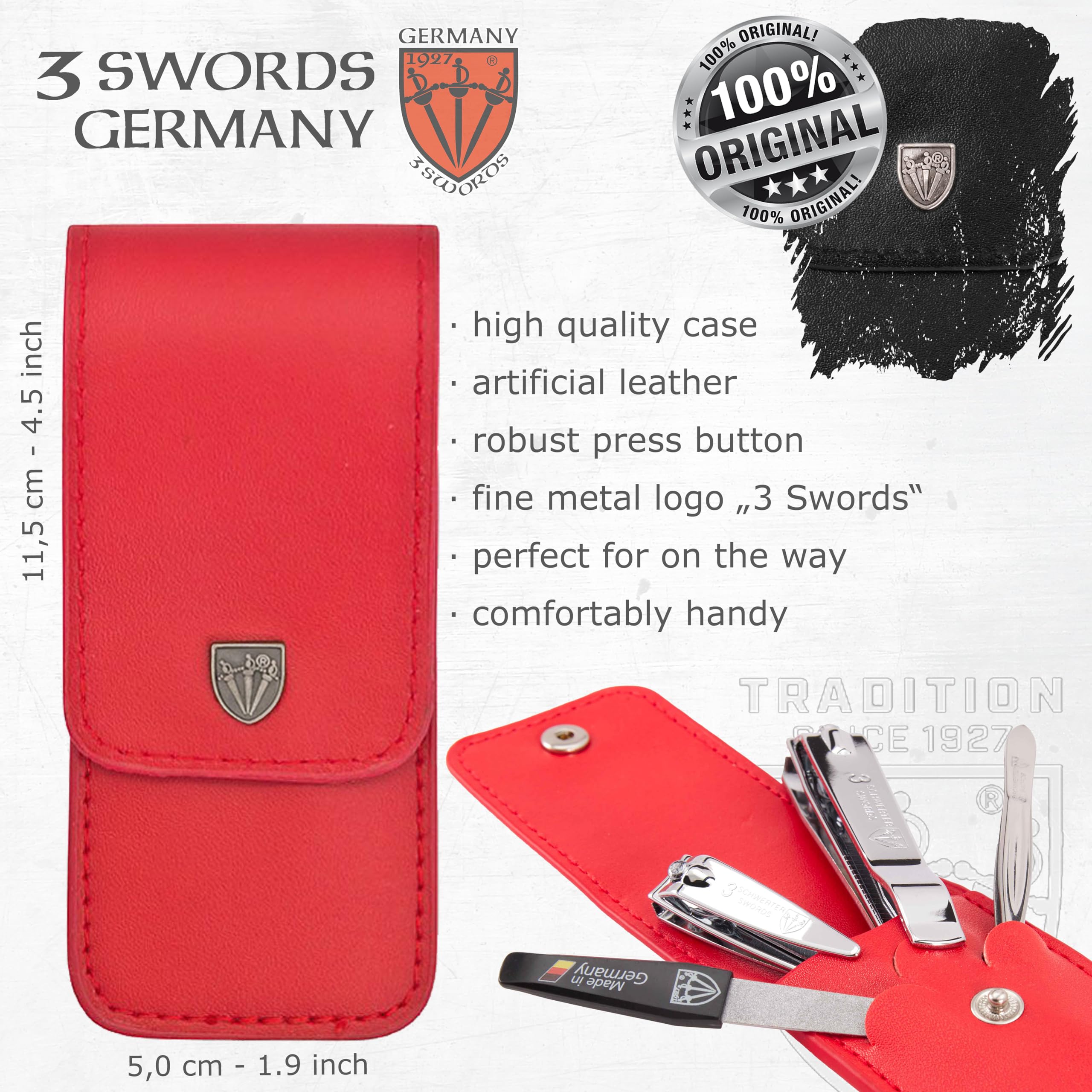 Three Swords Germany red leather case highlights portable organization