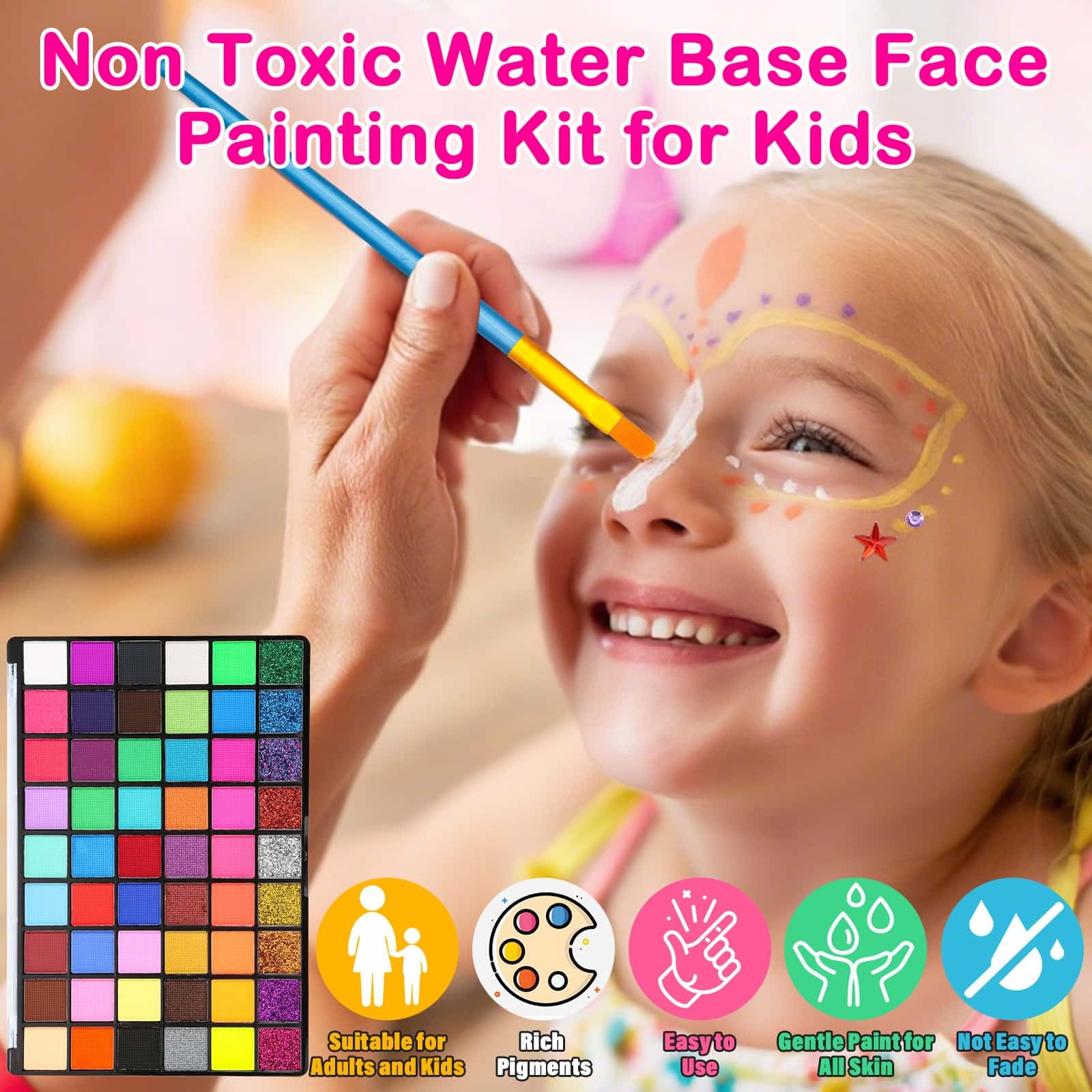 Thrilez face-paint-kit stencils 16 reusable; crisp designs for quick, kid-friendly art.
