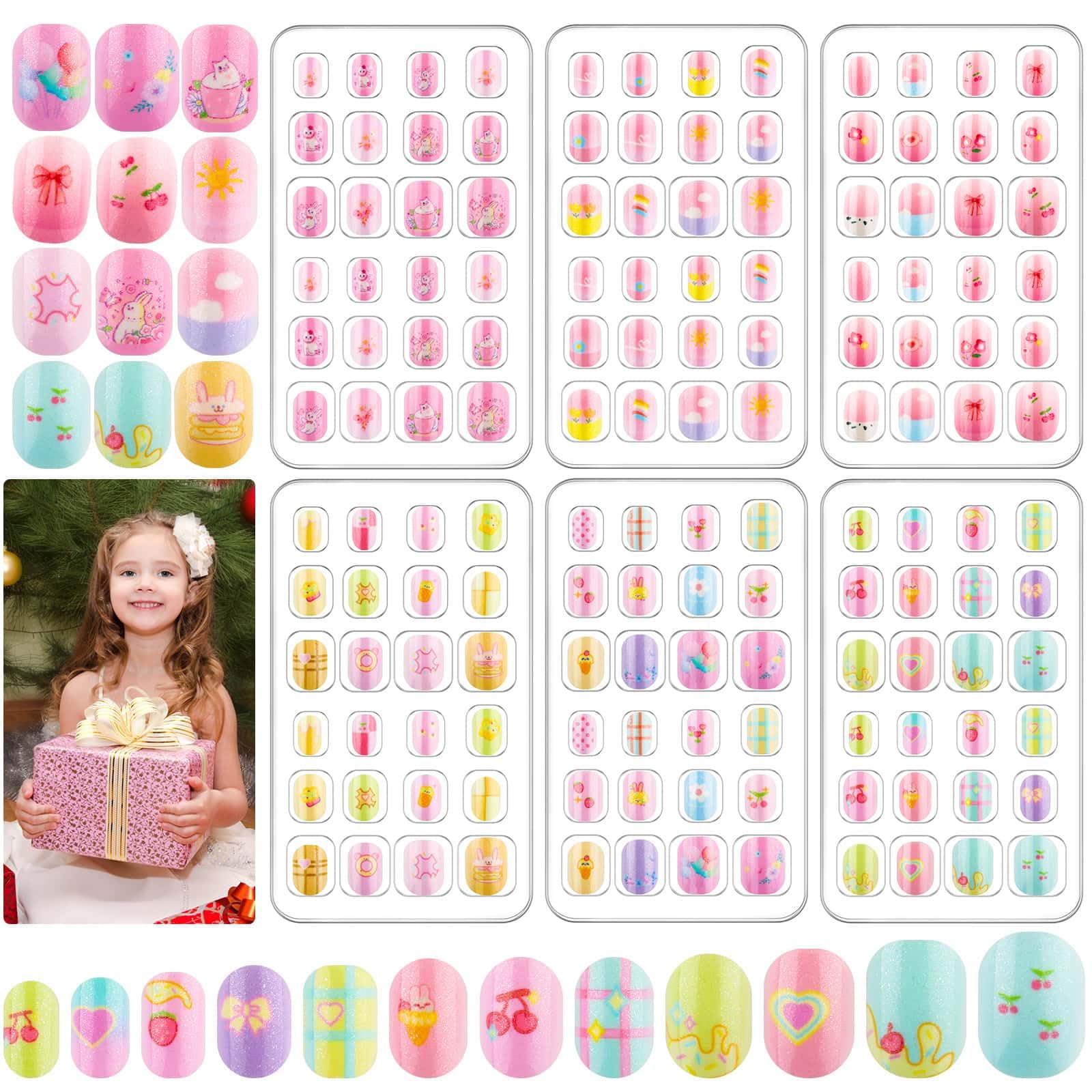 Thrilez kids press-on nails six-styles set for quick birthday dress-up fun