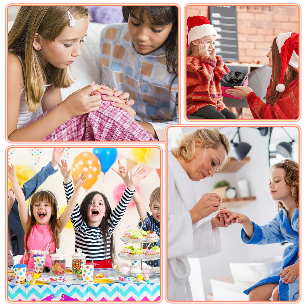 Thrilez kids press-on nails showcase cute patterns and glitter for dress-up fun