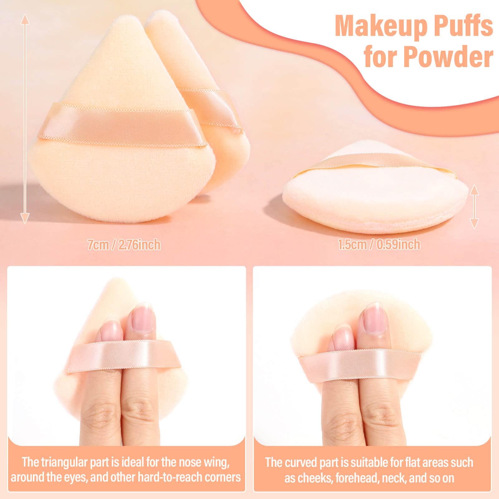 Thrilez triangle puff detail highlights corner-access design for precise powdering