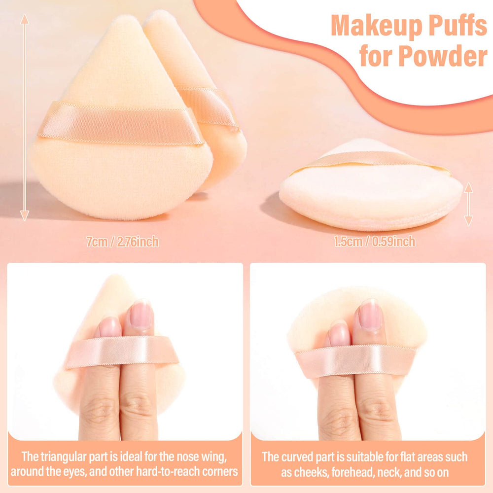 Thrilez triangle puff detail highlights corner-access design for precise powdering