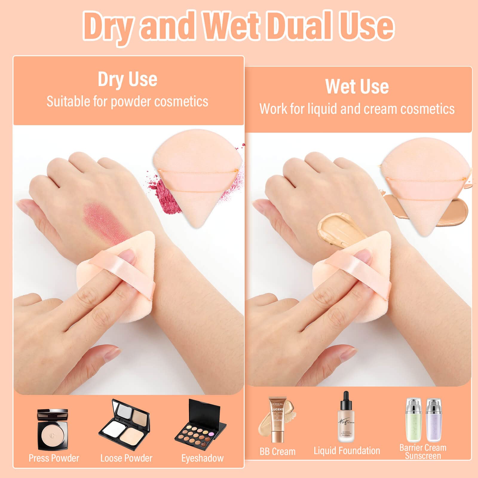 Thrilez beige puff close-up shows washable, reusable makeup sponge