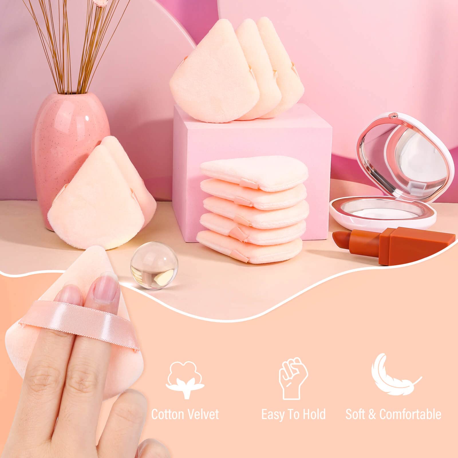 Thrilez 20pc set image demonstrates multi-use puffs for powder and foundation