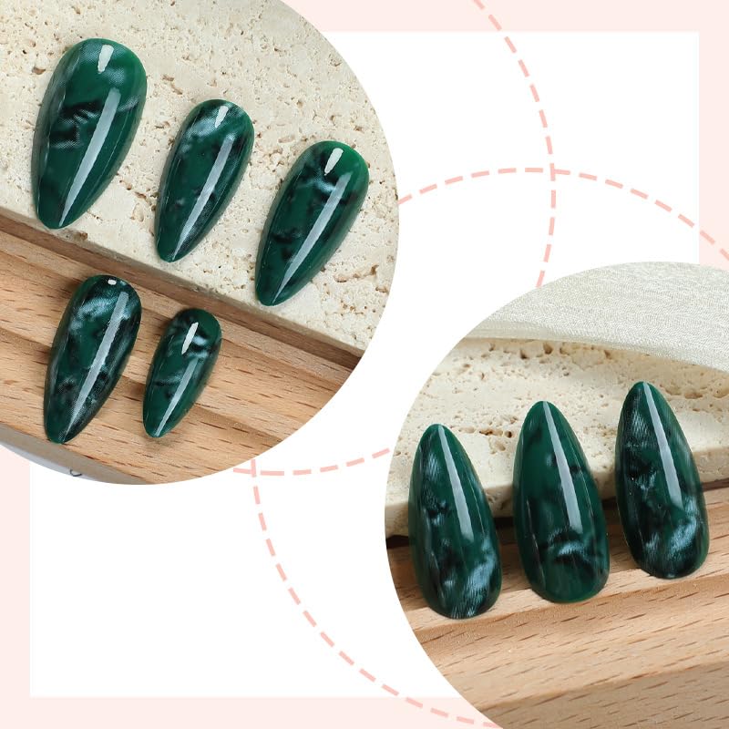 Thuoxde green marble nails application steps shown for quick at-home nail art.