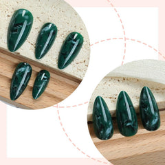Thuoxde green marble nails application steps shown for quick at-home nail art.