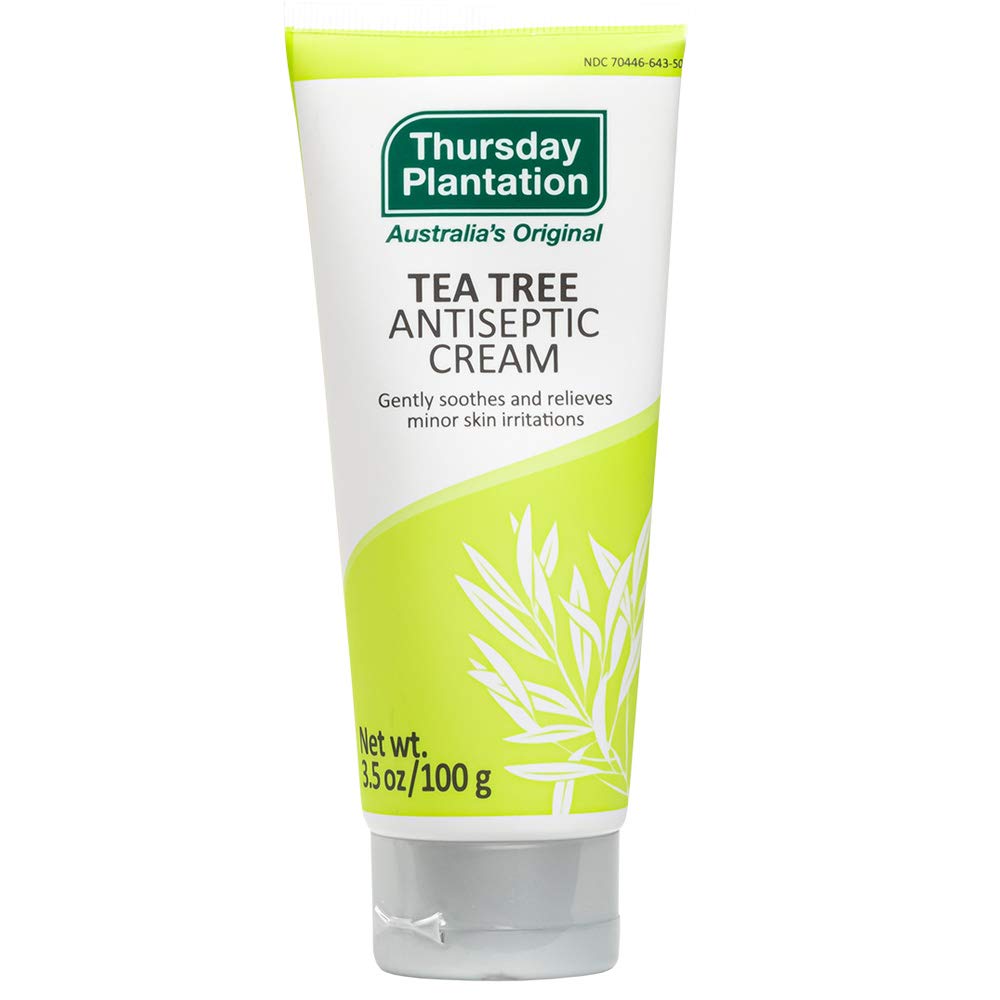 Thursday Plantation antiseptic cream bottle ready for minor skin care application