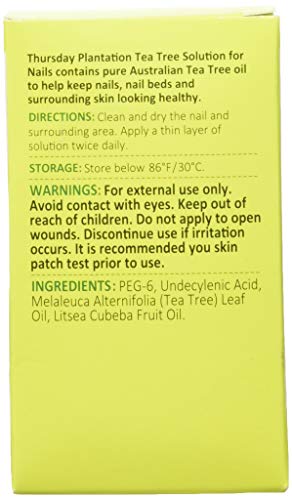 Thursday Plantation Tea Tree solution application close-up on nails and skin.