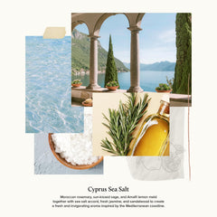 Thymes Cyprus Sea Salt fragrance bottle evokes Mediterranean coastal freshness.