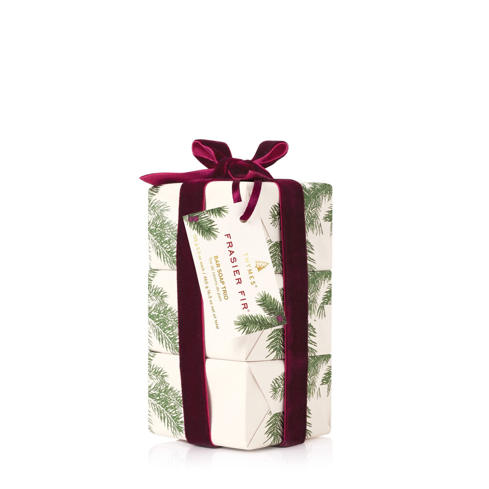 Thymes Frasier Fir trio pack displays gift-set packaging with forest scent