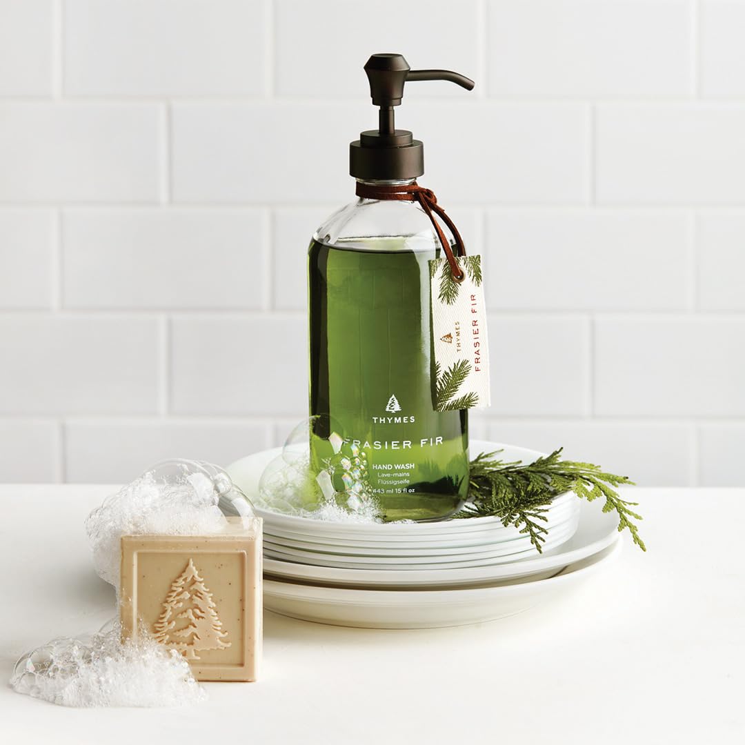 Thymes Frasier Fir Bar Soap all-vegetable formula nourishes skin with plant-based care.