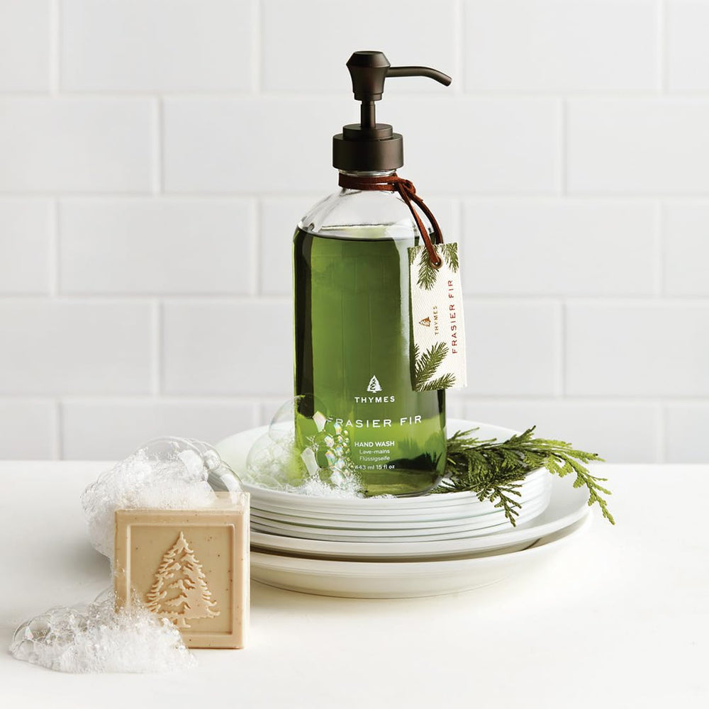 Thymes Frasier Fir Bar Soap all-vegetable formula nourishes skin with plant-based care.