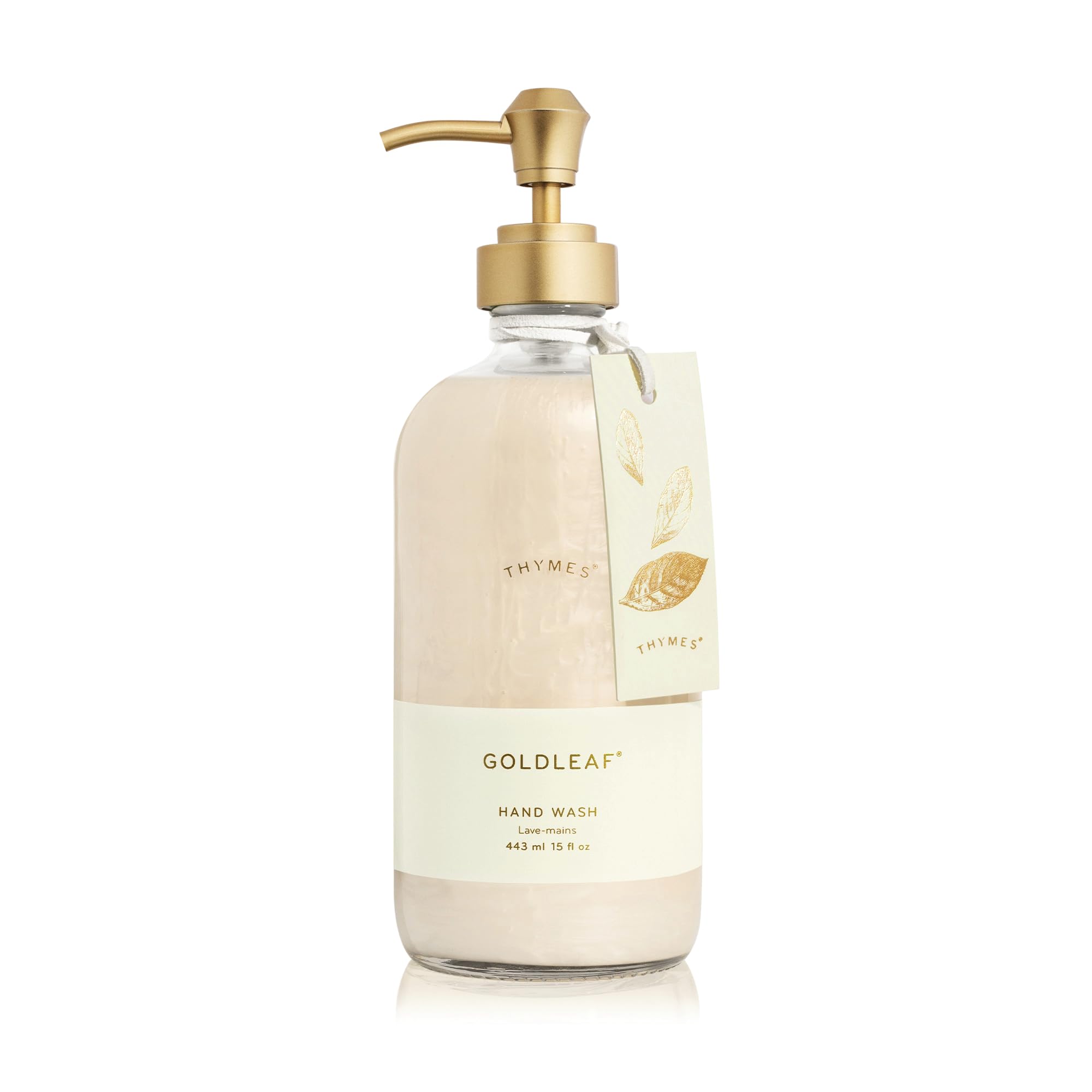 Thymes Goldleaf hand wash bottle adds a refined touch to your sink and skin.