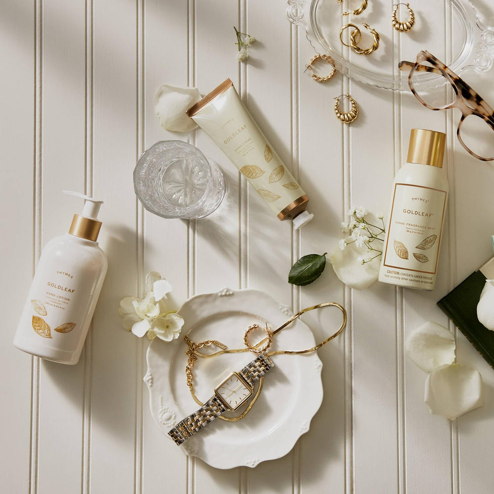 Thymes Goldleaf refill-pack highlights eco-friendly option for ongoing use.
