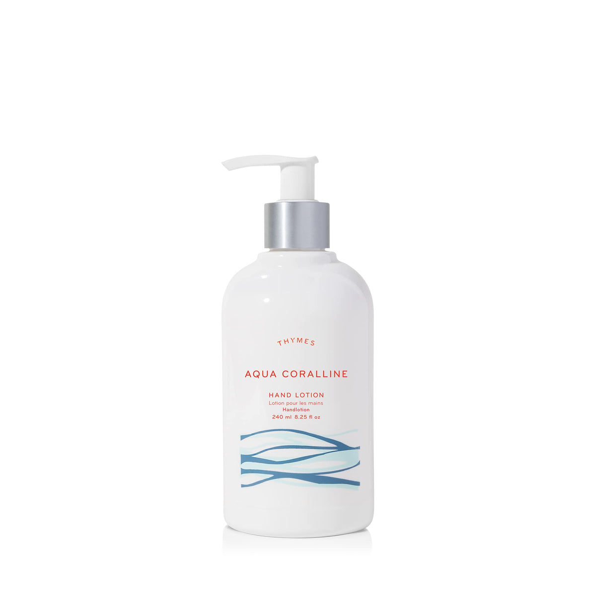 Thymes Aqua Coralline hand lotion front view showing non-greasy hydration