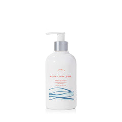 Thymes Aqua Coralline hand lotion front view showing non-greasy hydration