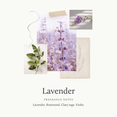 Thymes fragrance swirl highlighting lavender, rosewood, clary sage notes