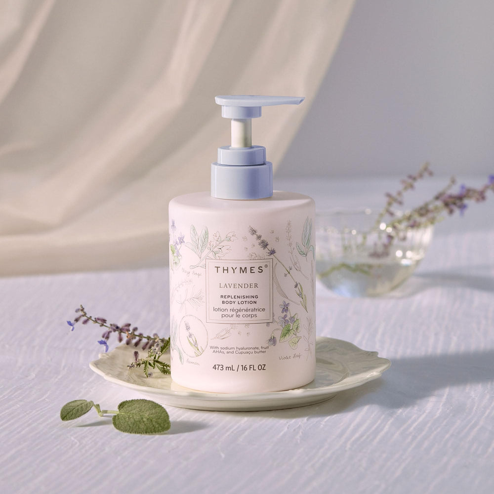 Thymes Lavender bloom image highlighting soothing lavender scent and calm moments