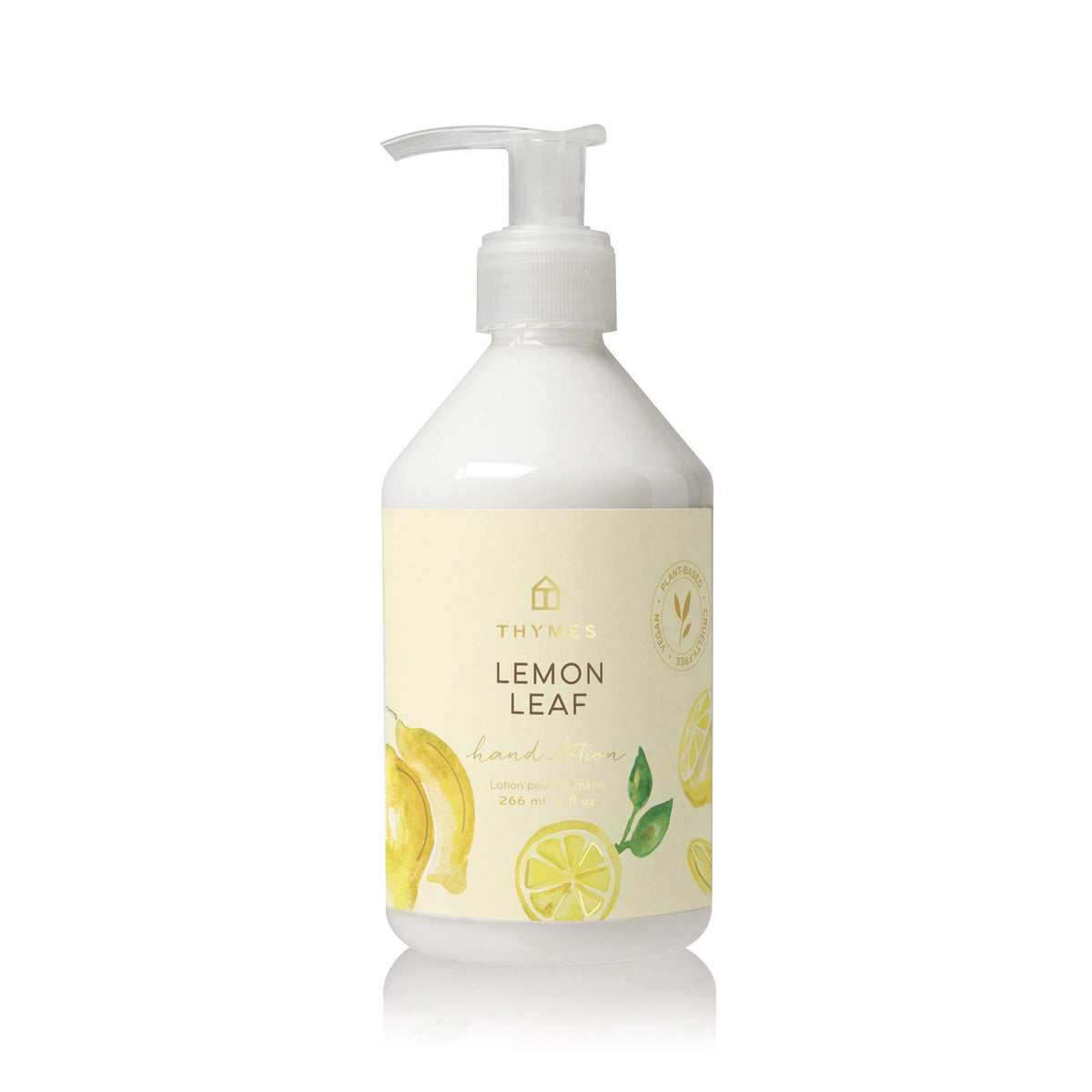 Thymes Lemon Leaf Hand Lotion bottle for daily moisture and uplifting fragrance.