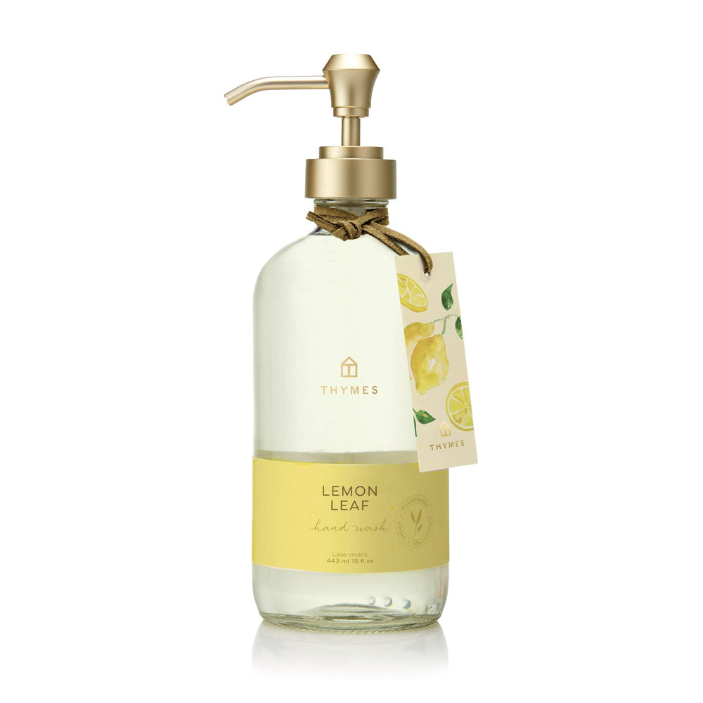 Thymes Lemon Leaf Hand Wash bottle front offers a clean, refreshing cleanse.