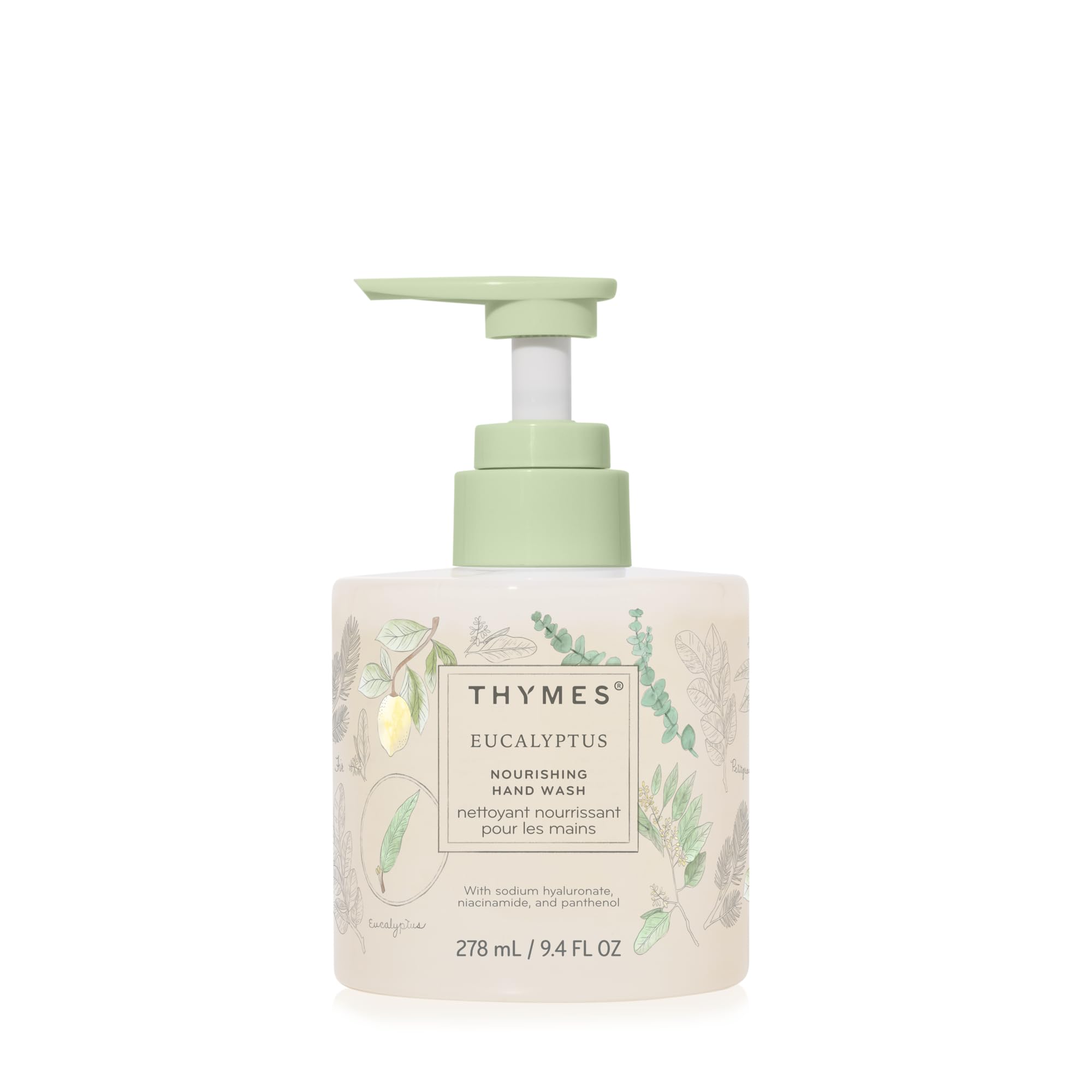 Thymes Nourishing Hand Wash bottle in glass for daily spa-like hand care.