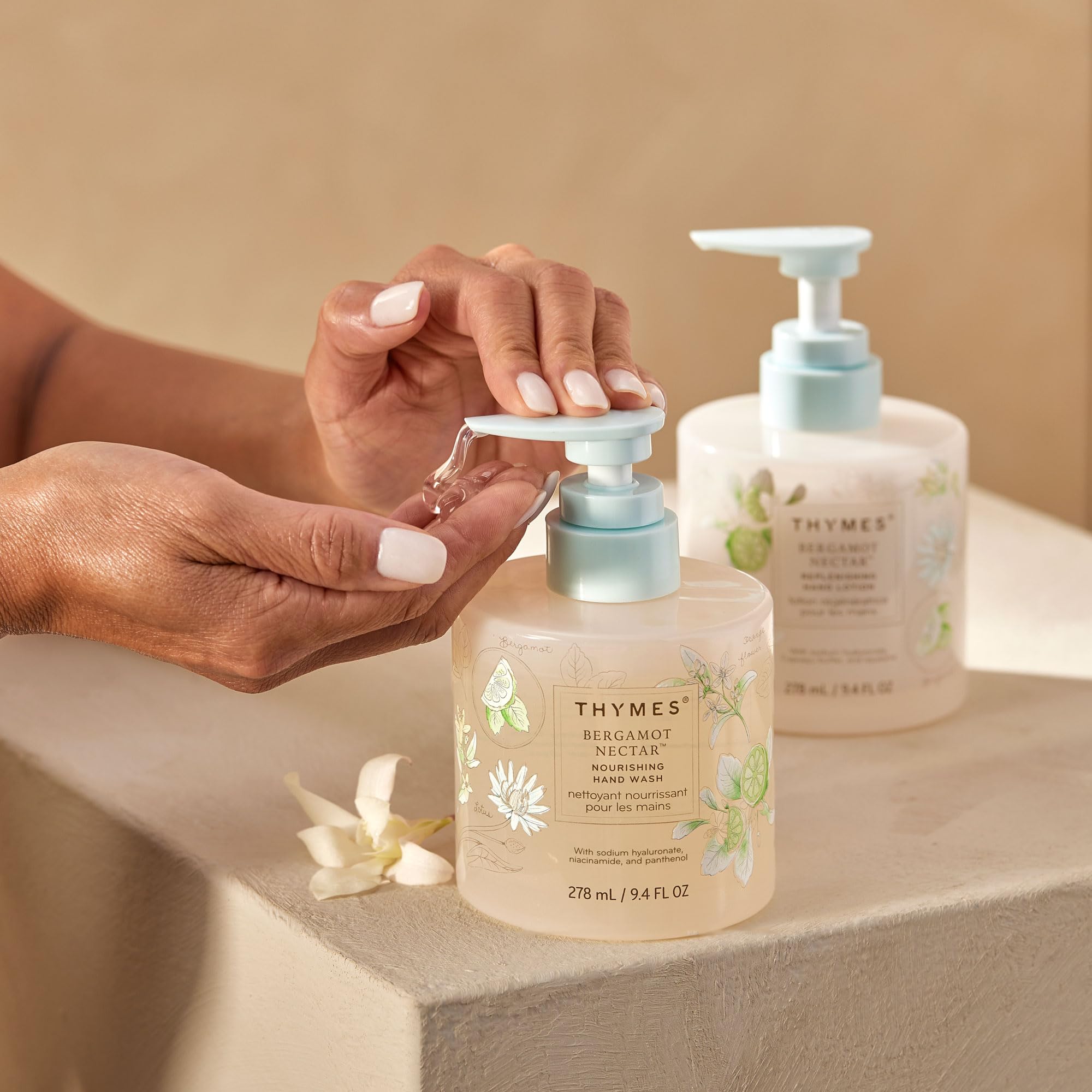 Thymes Nourishing Hand Wash niacinamide boosts skin-refreshing care.