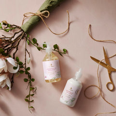 Thymes shea butter and aloe ingredients close-up show nourishing, non-greasy moisture for dry skin.