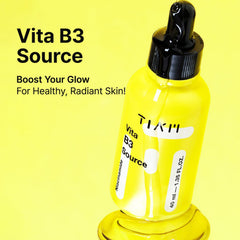 TIA'M Vita B3 Source close-up label highlighting fragrance-free, gentle formula for sensitive skin.