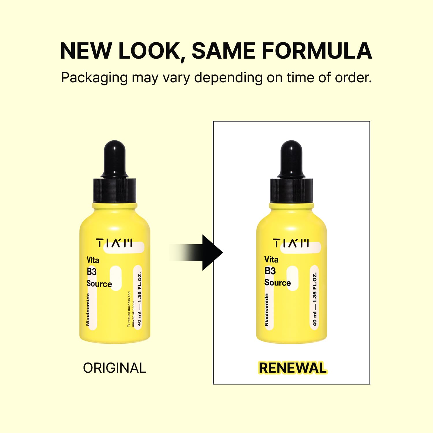 TIA'M Vita B3 Source serum-dropper release showing quick-absorb formula for morning routines.