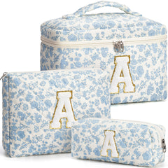 Tiblue floral makeup bag set large with spacious interior for cosmetics on trips