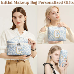 Tiblue fluffy initial patch on makeup bag adds personalized gifting touch