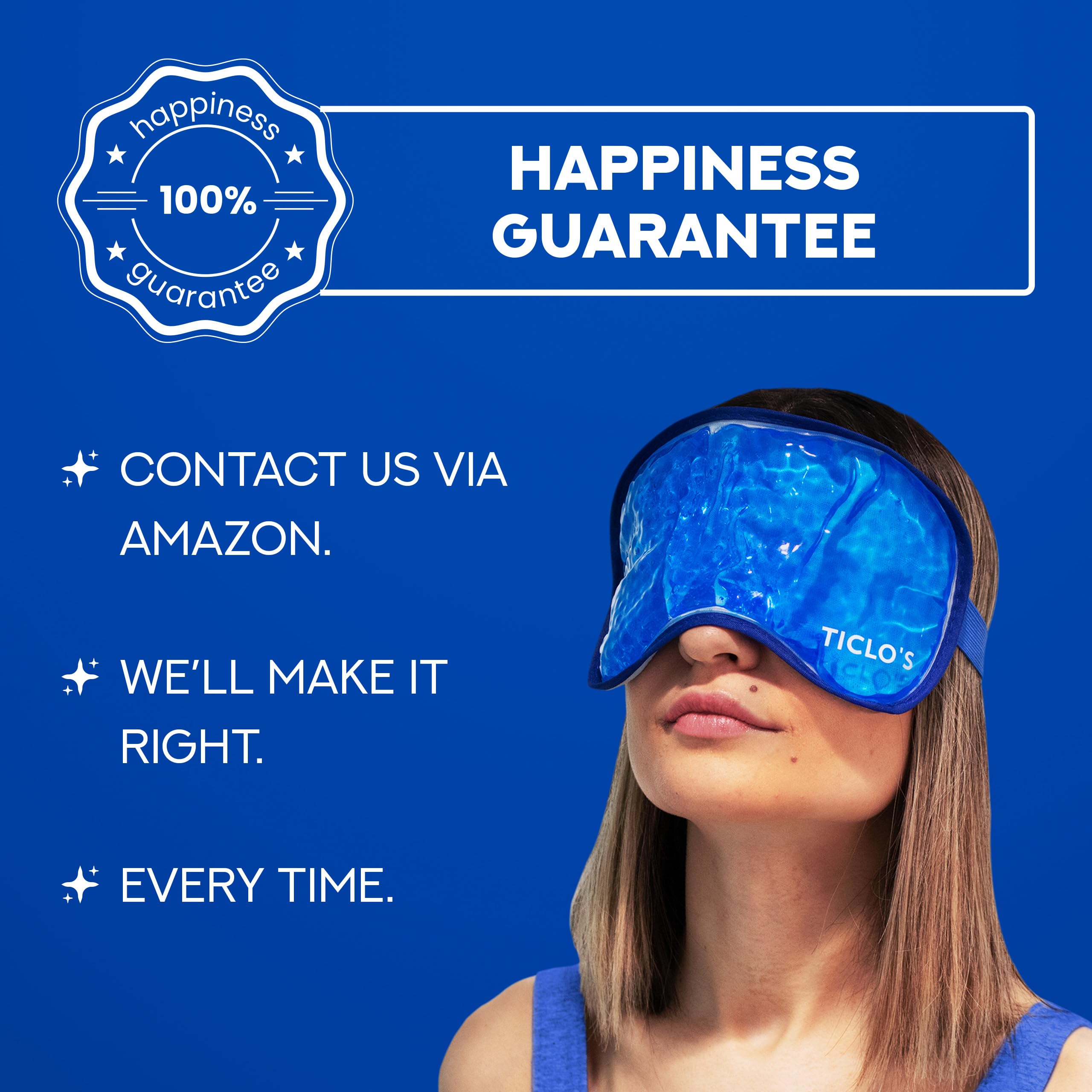 TICLO'S cooling eye mask adjustable strap ensures secure, hands-free fit.