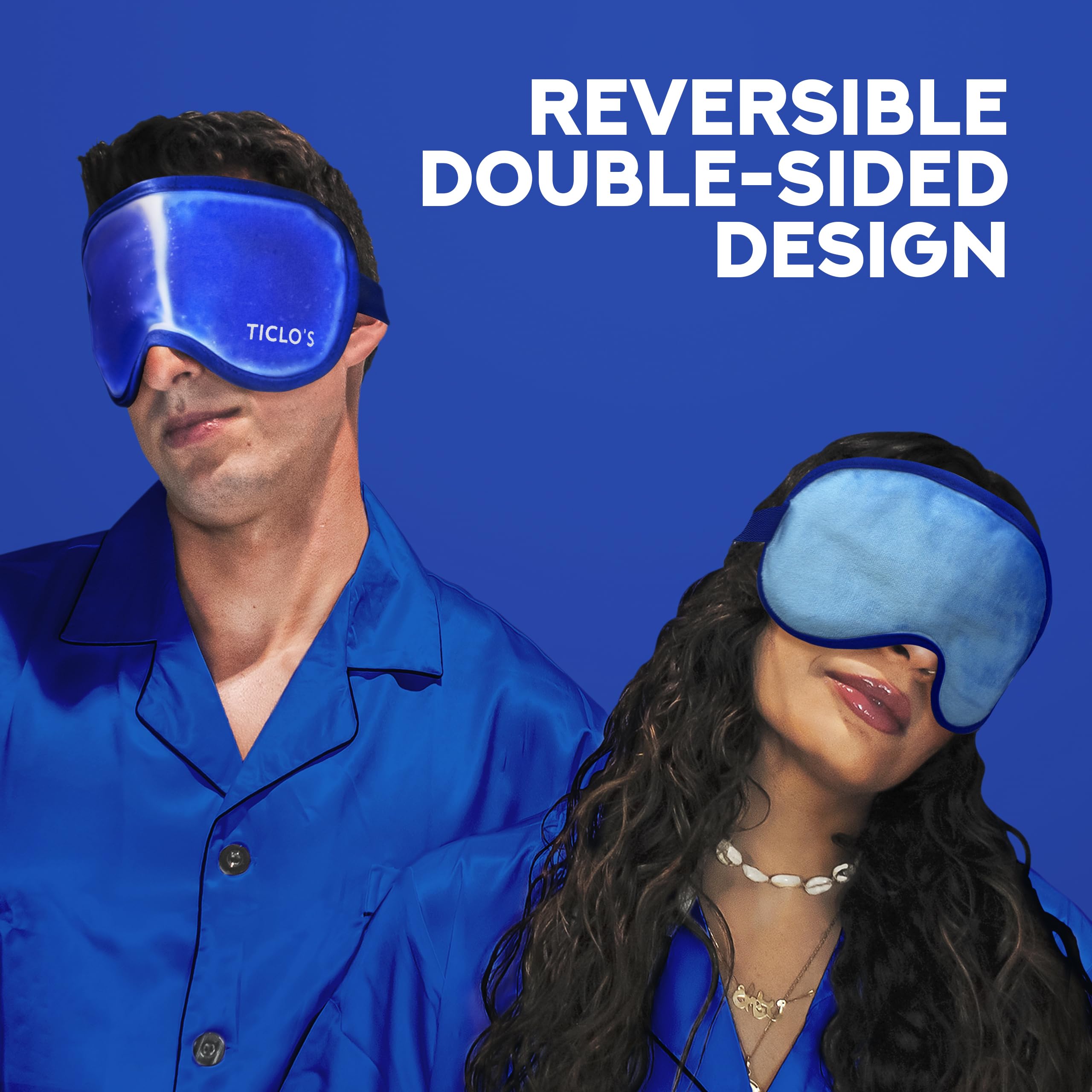 TICLO'S cooling eye mask liquid gel view highlights extended cold therapy for relaxation.