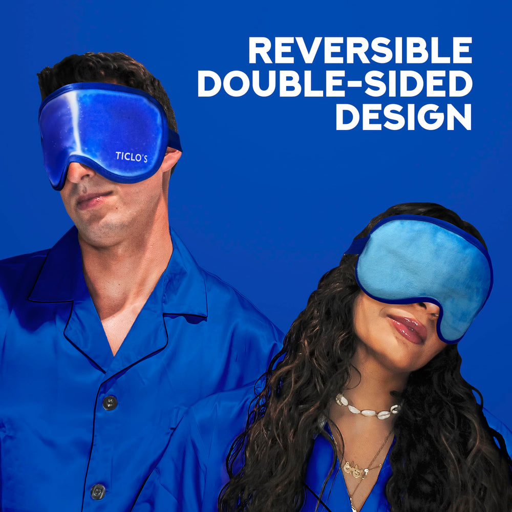 TICLO'S cooling eye mask liquid gel view highlights extended cold therapy for relaxation.