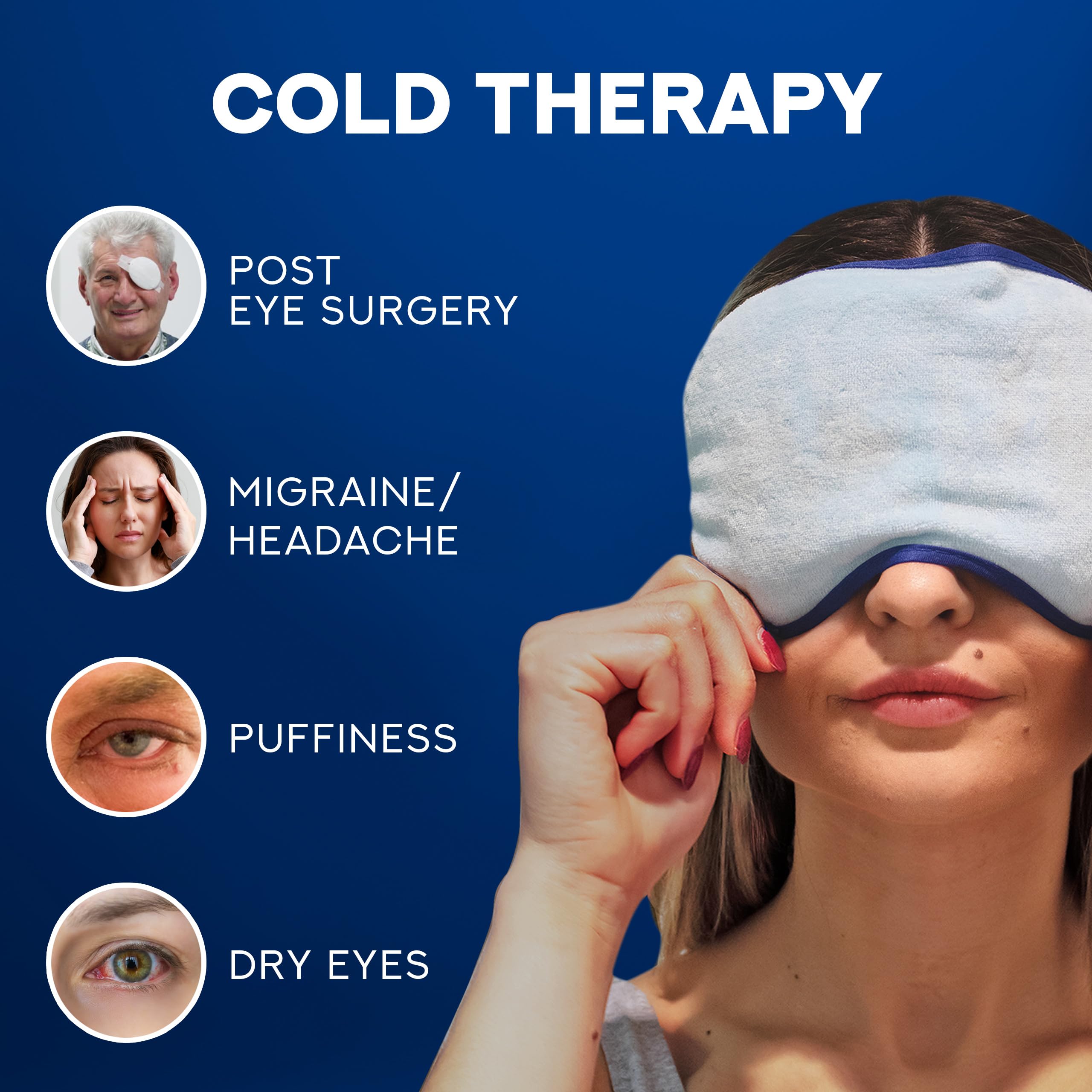 TICLO'S cooling eye mask on eyes demonstrates immediate soothing relief for eye fatigue.