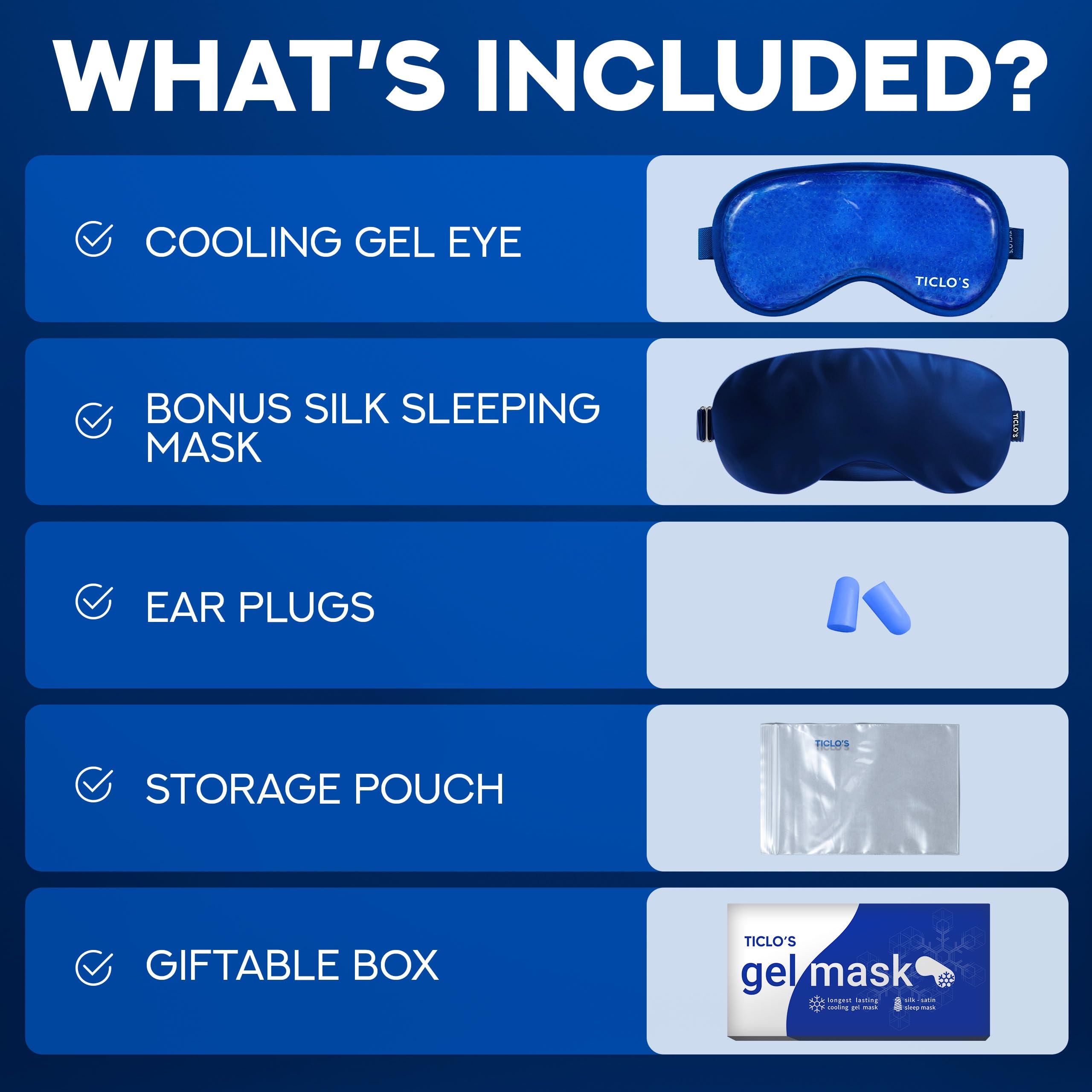 TICLO'S cooling eye mask plush side delivers gentle, comforting cooling.