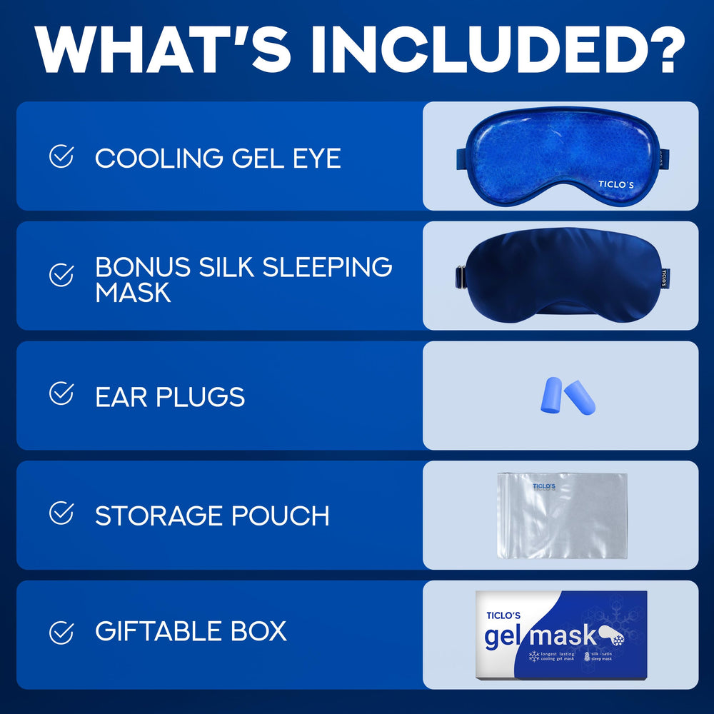 TICLO'S cooling eye mask plush side delivers gentle, comforting cooling.