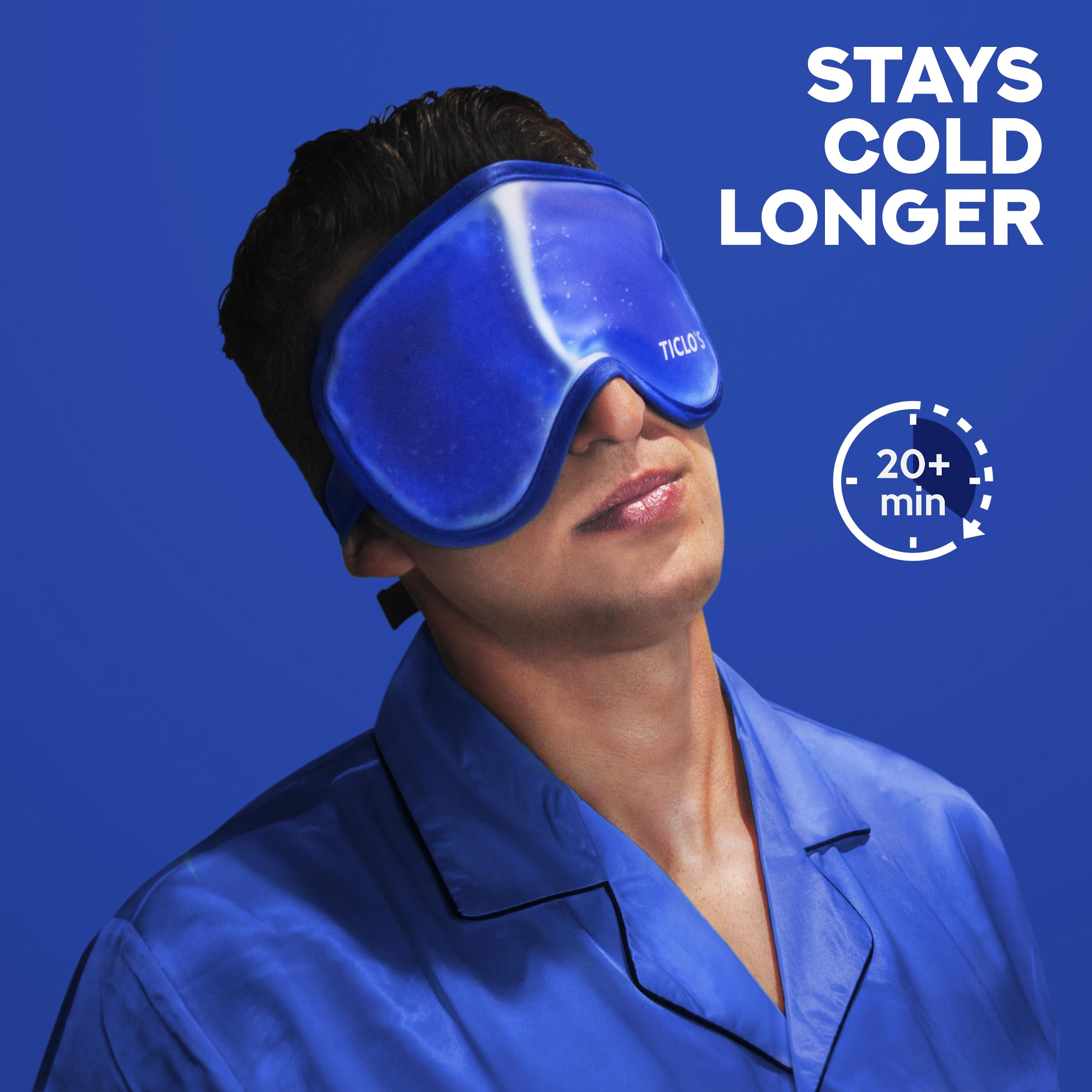 TICLO'S cooling eye mask transparent side demonstrates an intense cold option.