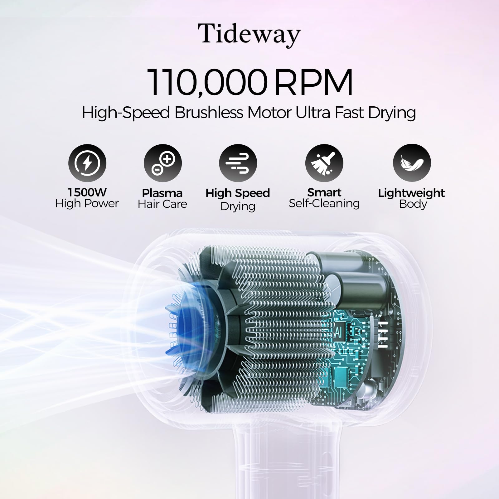 Tideway H11 1500W motor in action delivers swift drying.