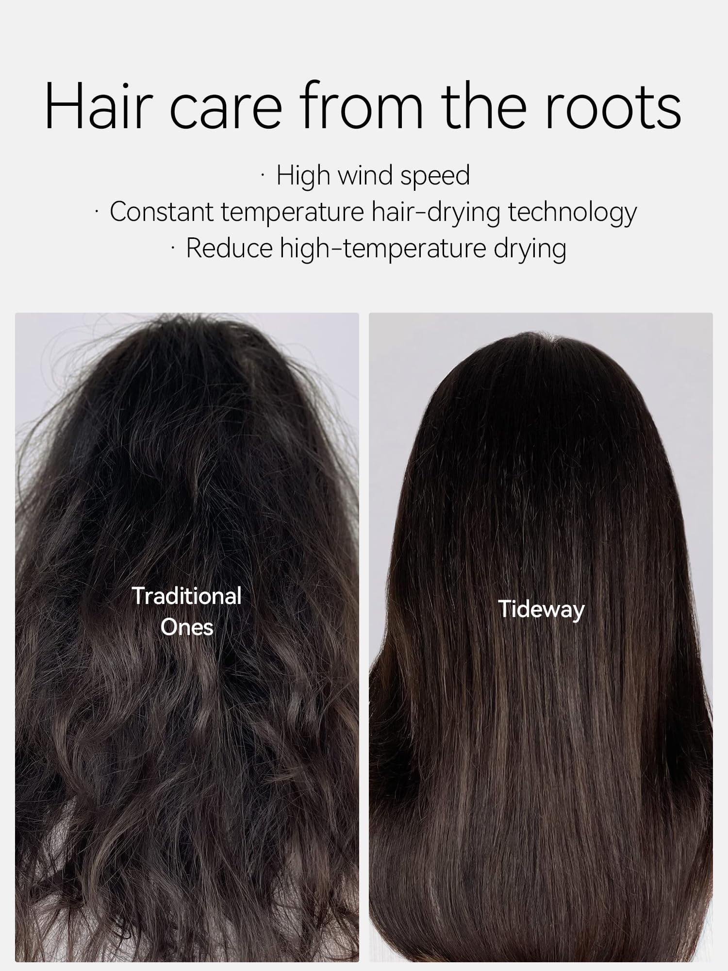 Tideway hair dryer control panel shows three smart temperature modes