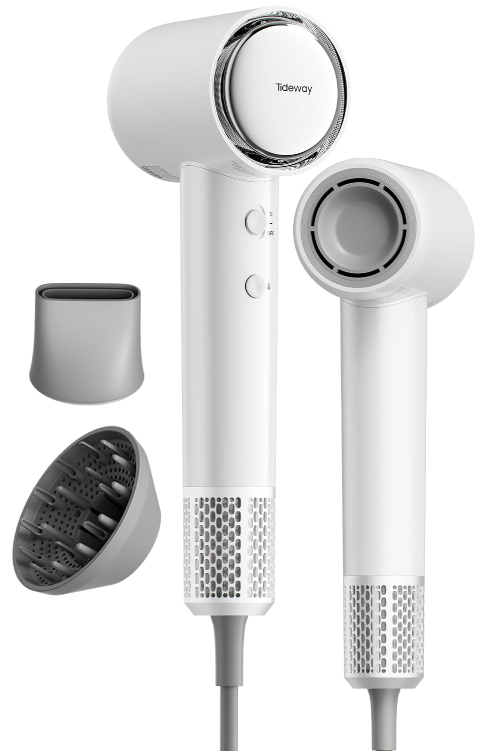 Tideway hair dryer front view in white for fast at-home styling