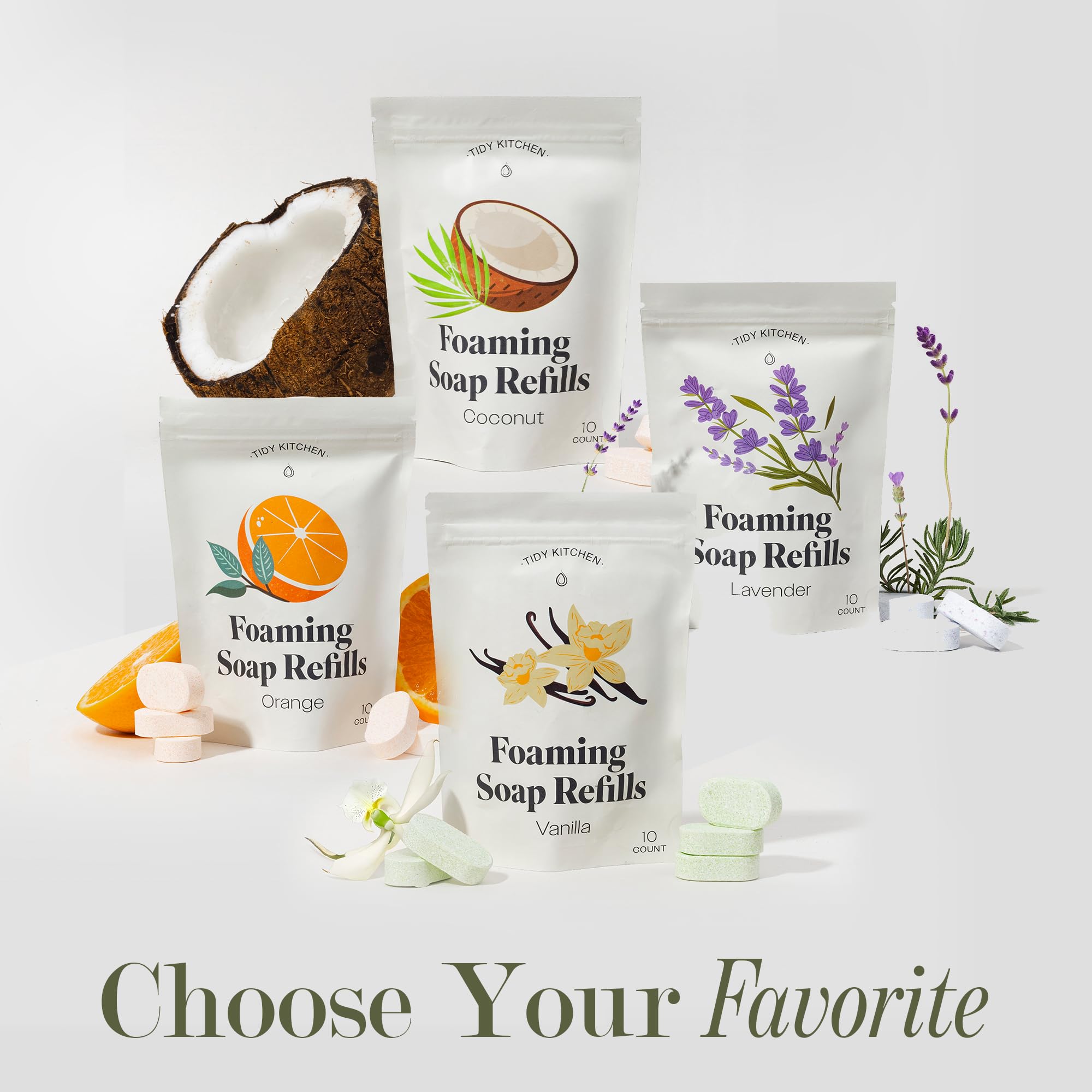Tidy Kitchen vanilla and orange fragrance options displayed together.