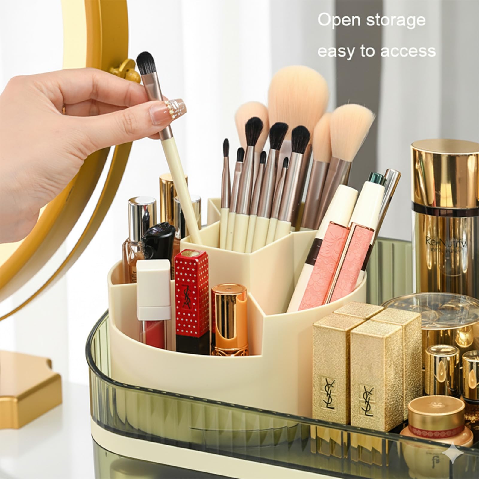 Tidyladyo rotating brush drawer helps streamline beauty routines.