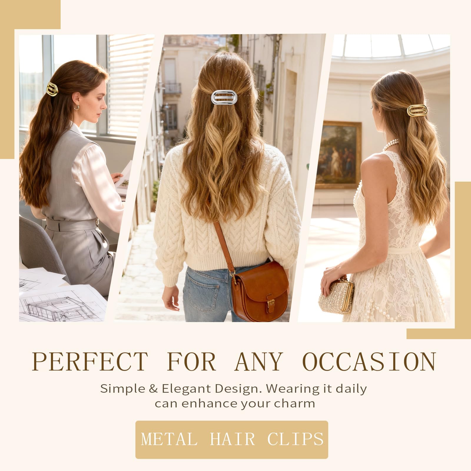 Tiefebene silver barrette on thick hair illustrates durable finish during daily activities.