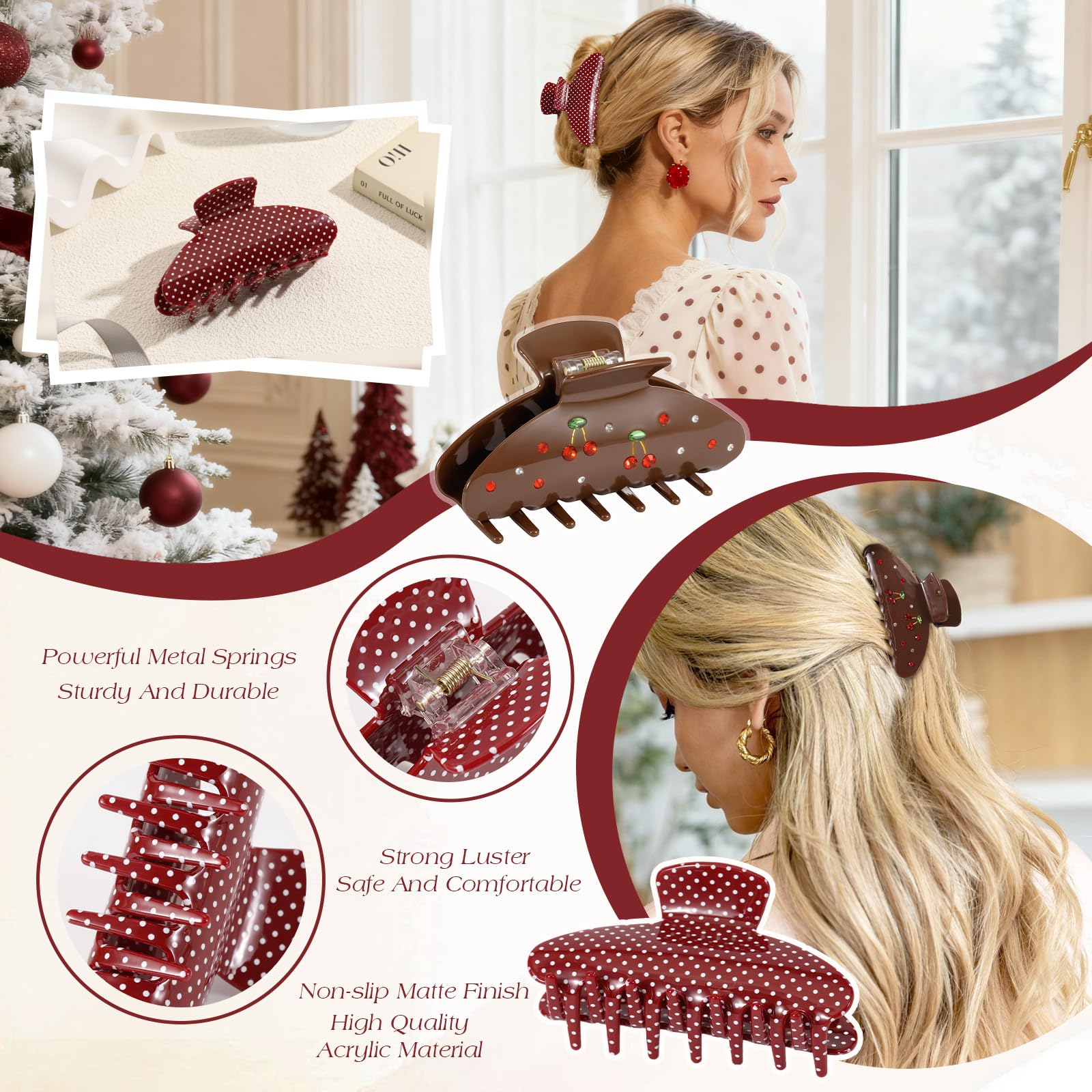 Tiefebene cherry-red polka-dots clip demonstrates secure grip for all hair types